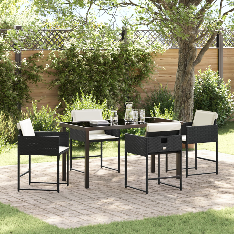 5-teiliges Gartenset mit Kissen aus schwarzem Poly-Rattan