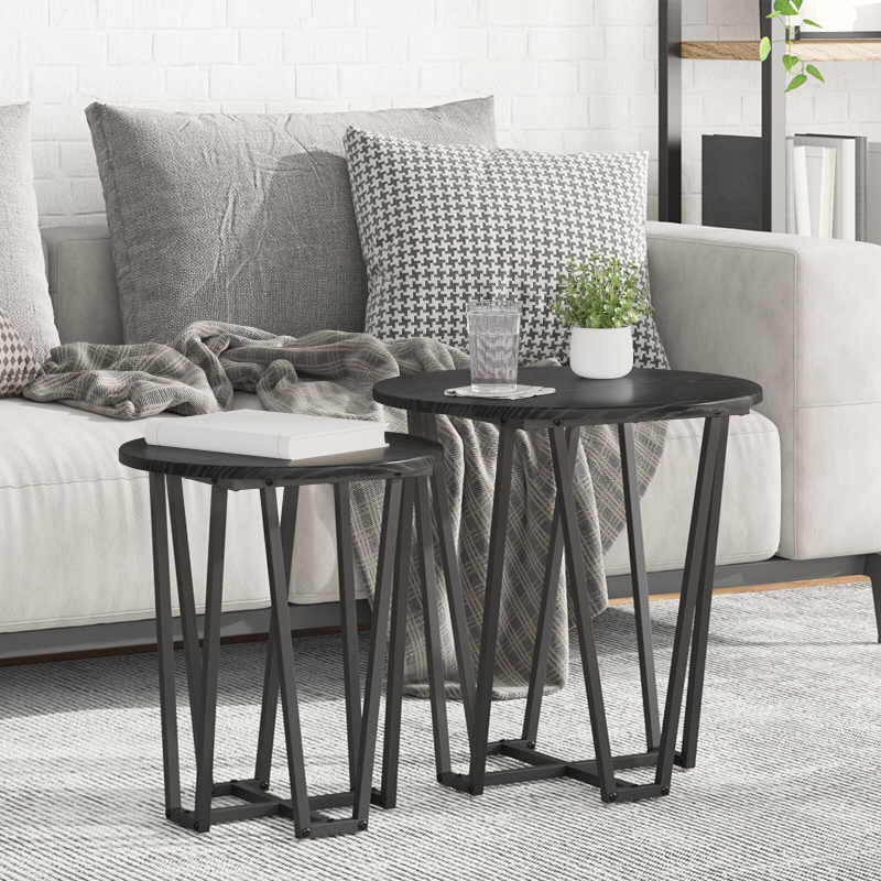 Beistelltischset aus 2 - Schwarze Eiche MDF und Metall