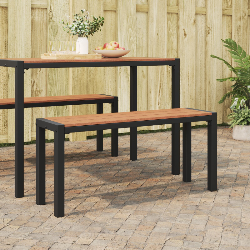 Gartenbank 100 cm aus Stahl und WPC in Braun und Schwarz