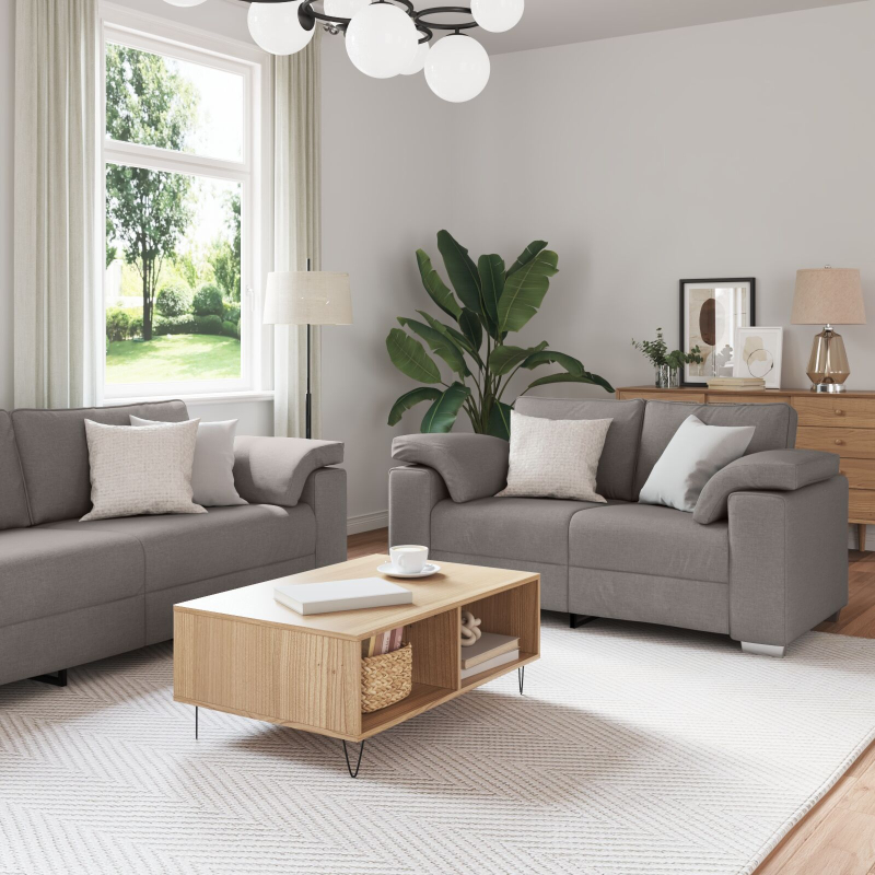 2-teiliges Sofaset mit Kissen Taupe Stoff