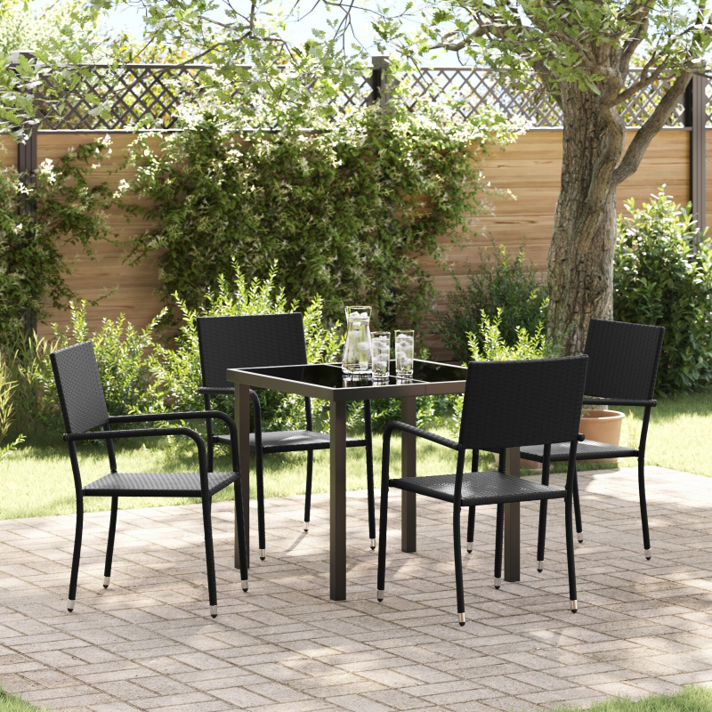 5-teiliges Garten Essset Schwarz Poly Rattan
