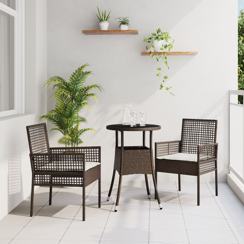 3-teiliges Garten Essset Braun Poly Rattan