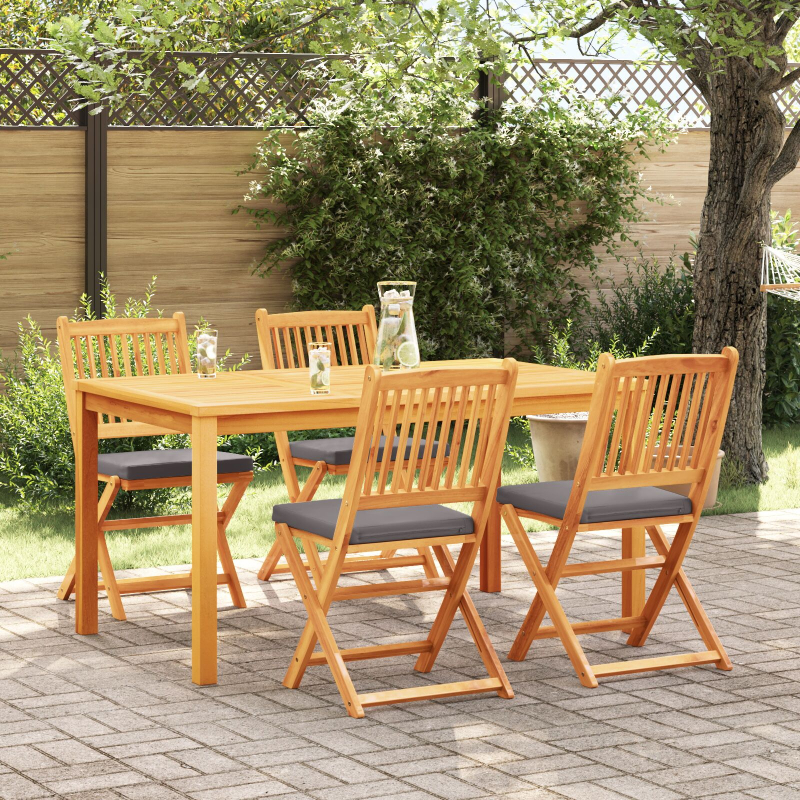 Klappgartenstühle mit grauem Kissen 4 Stück aus solidem Akazienholz