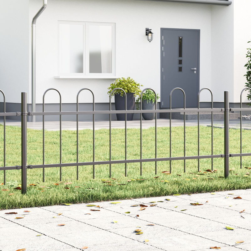 Gartenzaun mit Bogenoberteil Grau 3,4x0,6 m Stahl