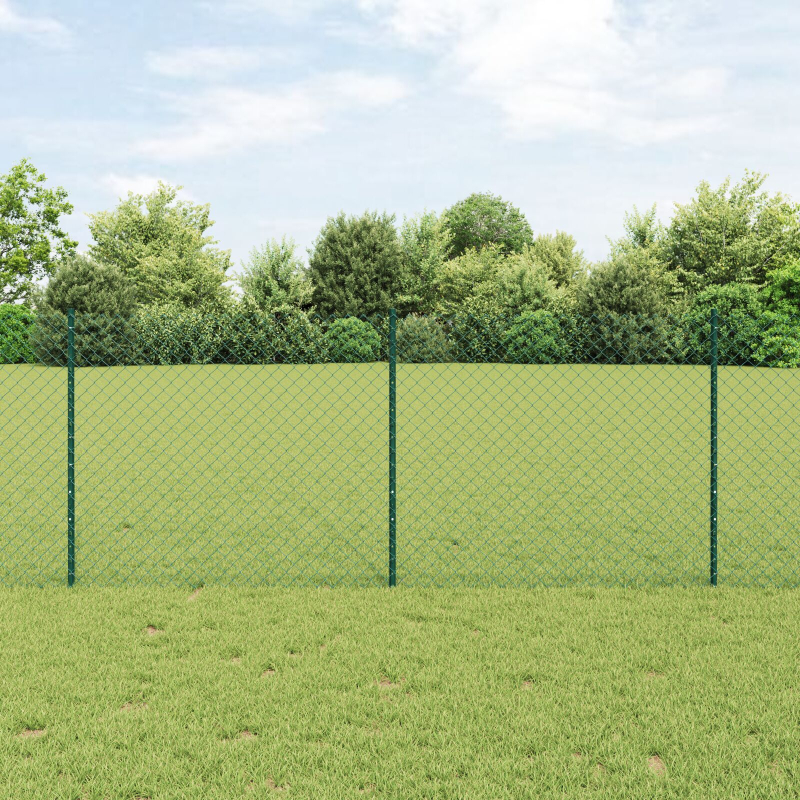 Kettengliedzaun mit 10 U-Pfosten Grün 1x10 m Stahl