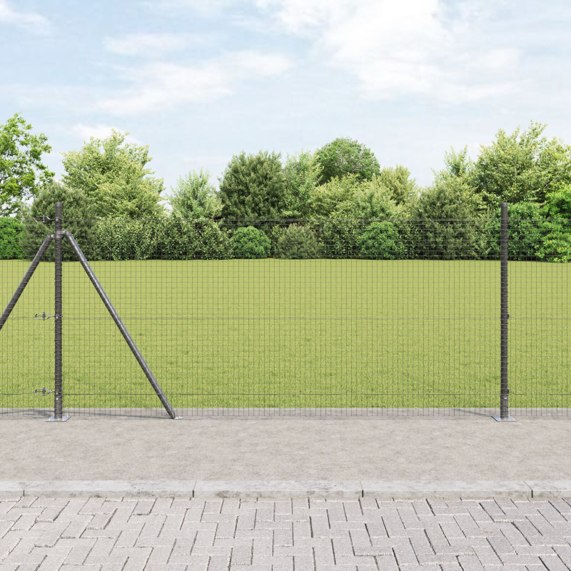 Geschweißter Drahtzaun mit 13 Flanschpfosten Grau 1 x 25 m Stahl