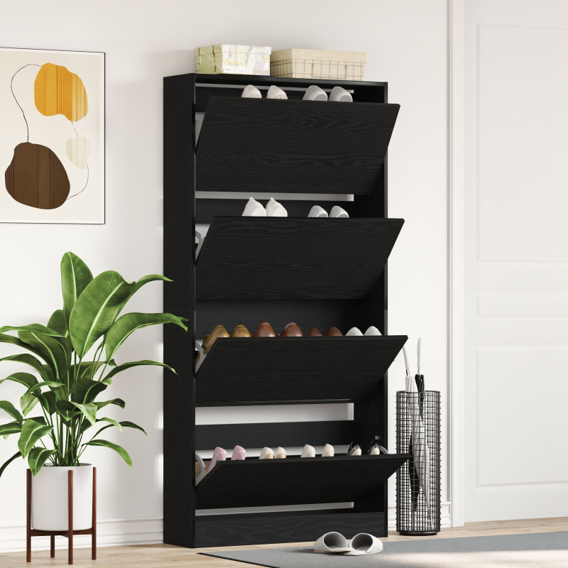 Schuhschrank Schwarzes Eichenholz Holzwerkstoff 80 x 21 x 163,5 cm