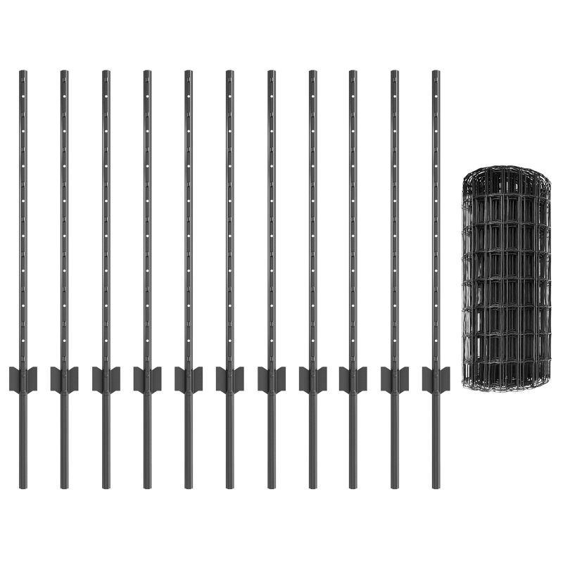 Eurozaun mit 11 U-Pfosten Grau 0,8x25 m Stahl