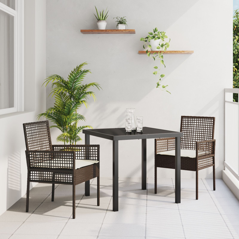 Gartenstühle 2 Stück mit Kissen Braun Poly-Rattan