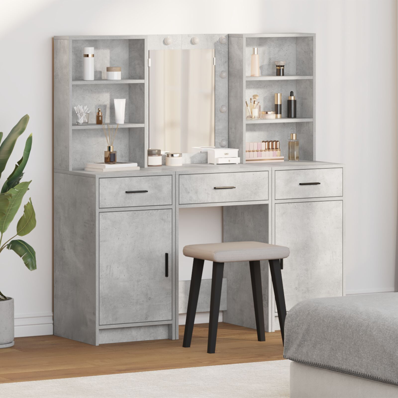 3-teiliges Schminktisch-Set Beton Grau Ingenieurholz