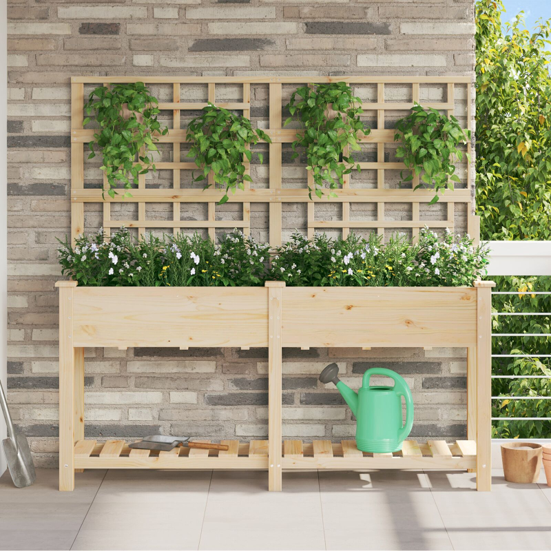 Gartenpflanzer mit Spalier und Regal 161x43x152 cm aus massivem Kiefernholz