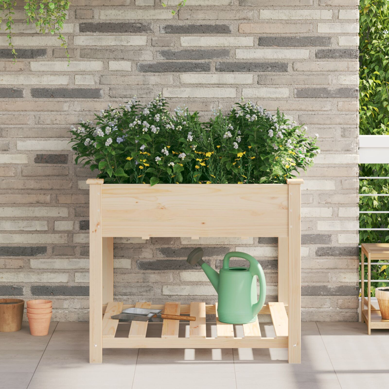 Gartenpflanzer mit Regal 90x90x76 cm aus massivem Kiefernholz