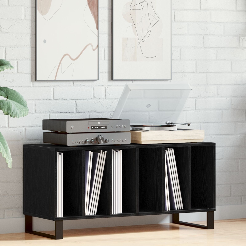 Record Cabinet Schwarz Eiche 100x38x48 cm Werkstoff