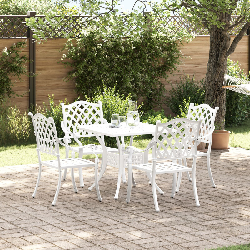 5-teiliges Garten-Esszimmer-Set aus weißem Guss-Aluminium