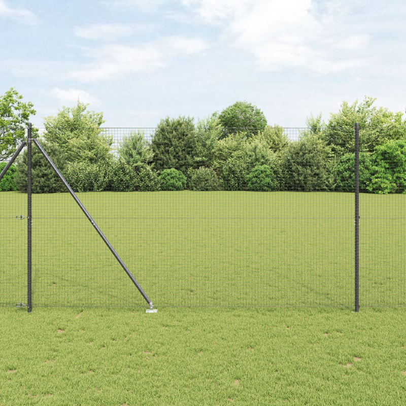 Geschweißter Drahtzaun mit 13 Spike-Posts Grau 1,5x25 m Stahl
