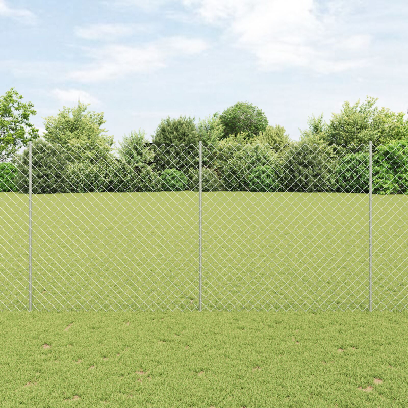 Kettengliedzaun mit 20 U-Posts Silber 1,5x10 m Stahl