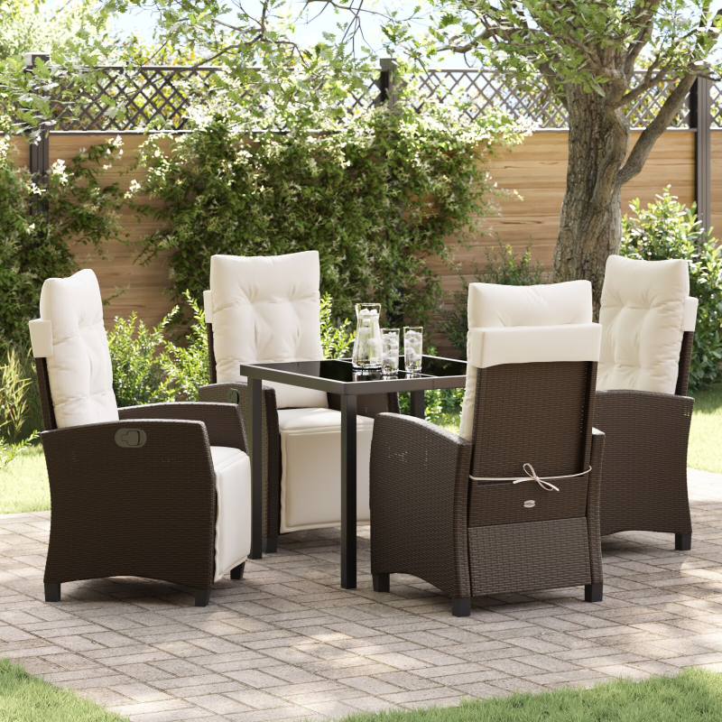 5-teiliges Garten-Esstisch-Stuhl Set Braun Poly Rattan
