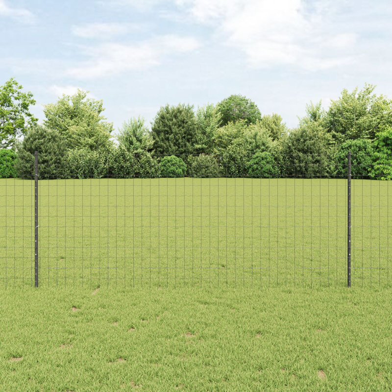 Euro Zaun mit 10 U-Pfosten Grau 1x10 m Stahl