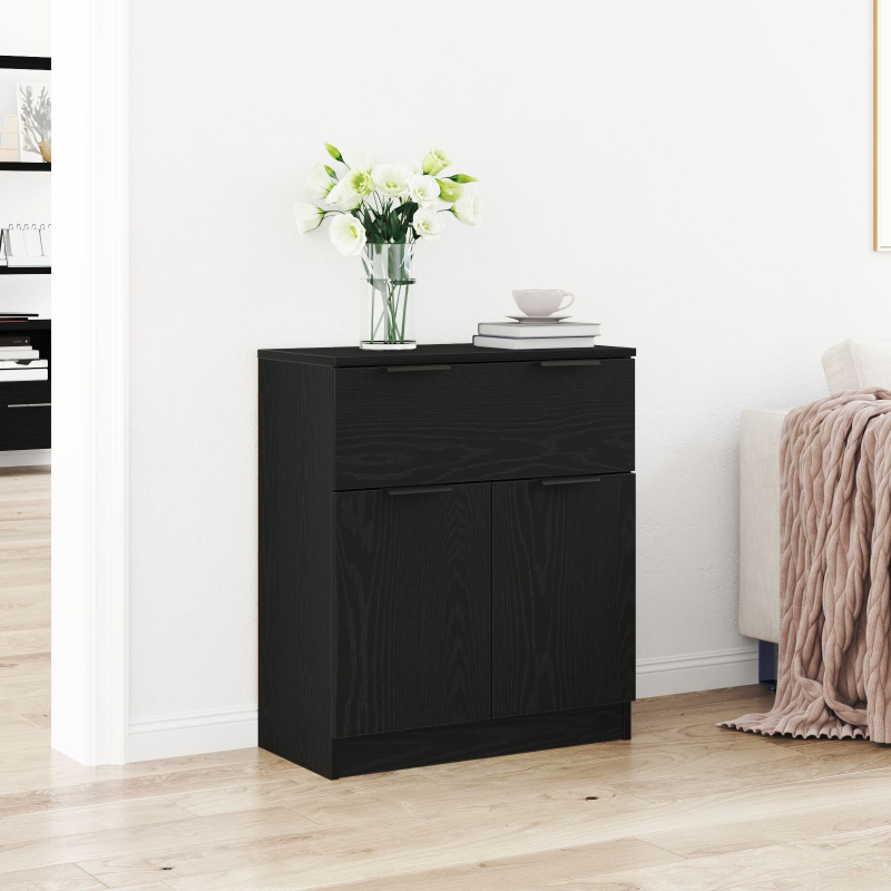Schwarzer Eichen-Sideboard 60x30x70 cm aus Holzwerkstoff
