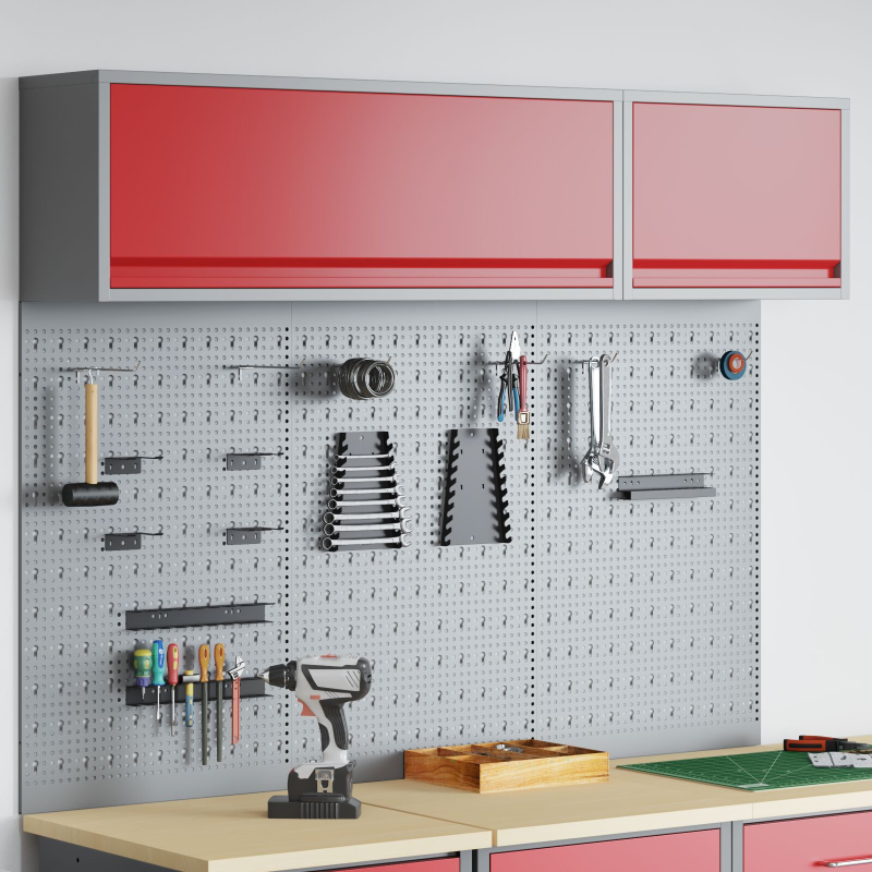 5-teiliges Werkzeugschrank- und Wandpaneel-Set aus rotem Metall