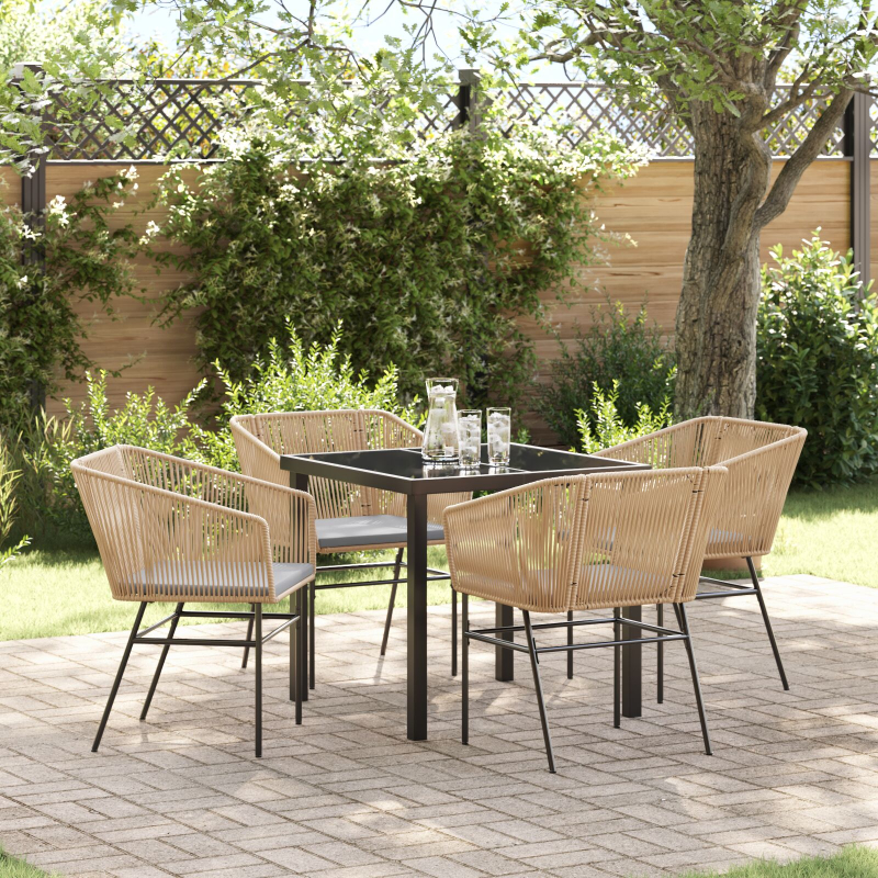Set aus 3 Braun PE-Rattan Mittel Gartenstuhl Quadratisch
