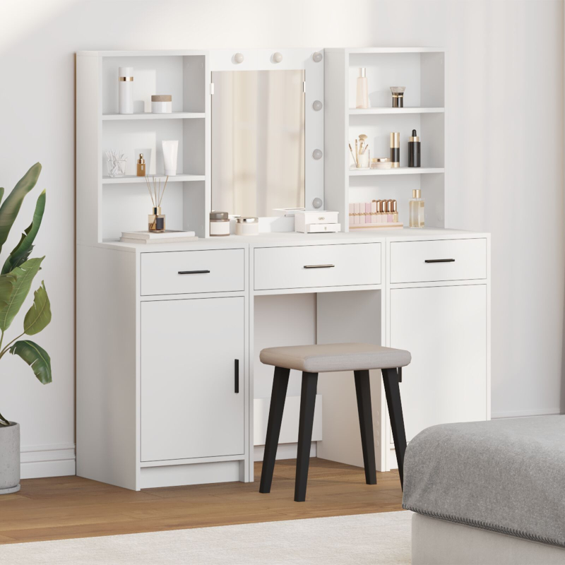 3-teiliges Schminktisch-Set aus weißem Spanholz