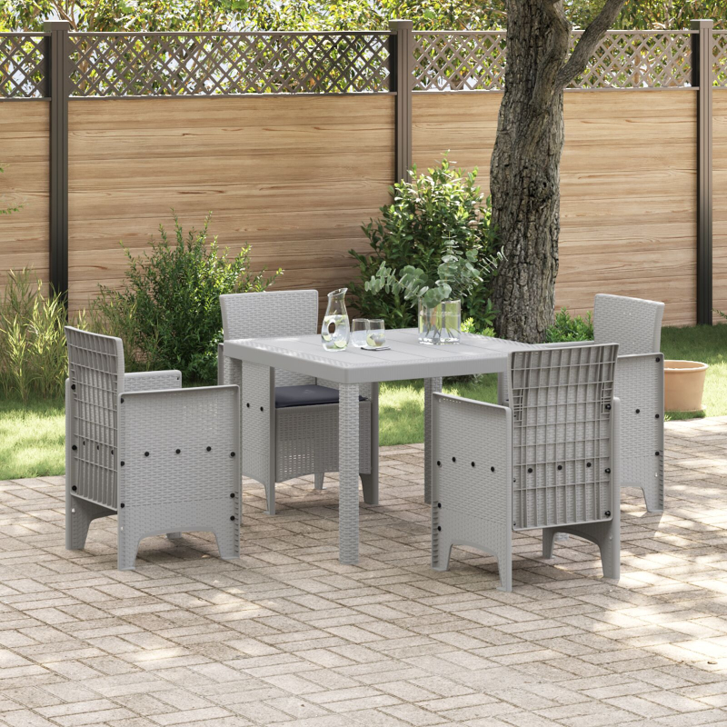 5-teiliges Garten Essset mit Kissen Hellgrau Poly Rattan