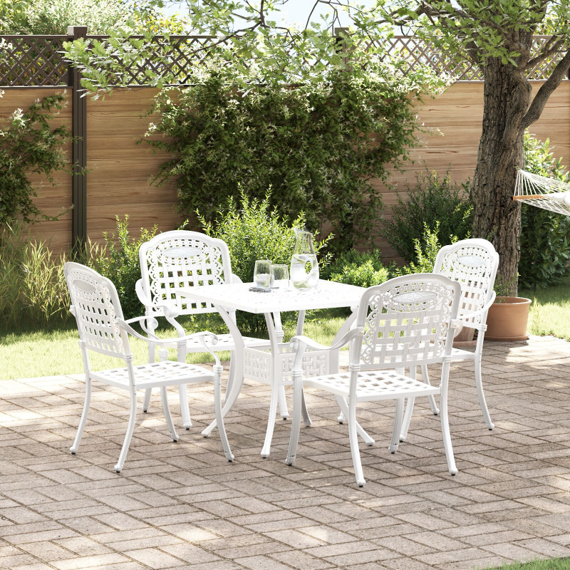 5-teiliges Garten-Esszimmer-Set aus weißem Gussaluminium