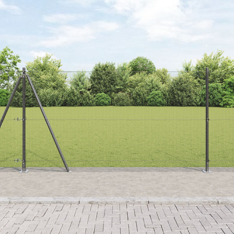 Geschweißter Drahtzaun mit 13 Flanschpfosten Grau 1,2 x 50 m Stahl