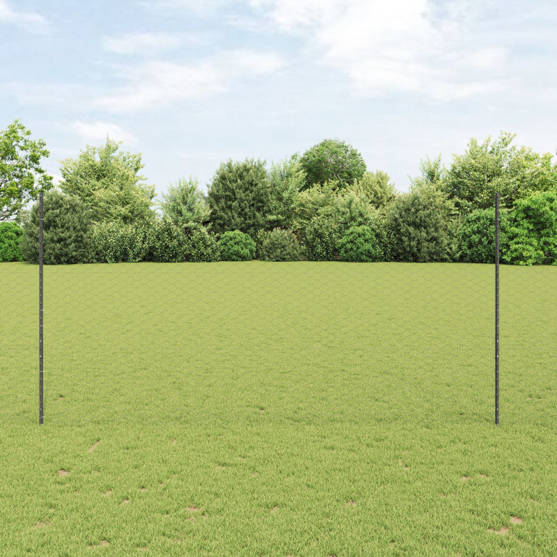 Zaunpfosten 22 Stück U-Kanal Grau 150 cm Stahl, Sechseckzaun Grau 1.5x50 m Stahl