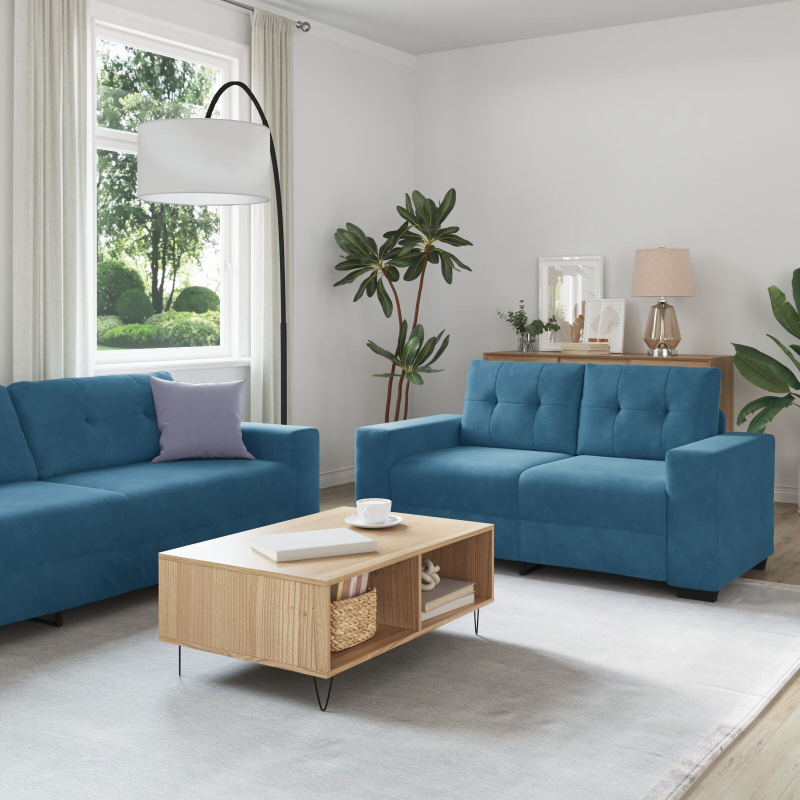3-teilige Sofaset mit Kissen Blau Velvet