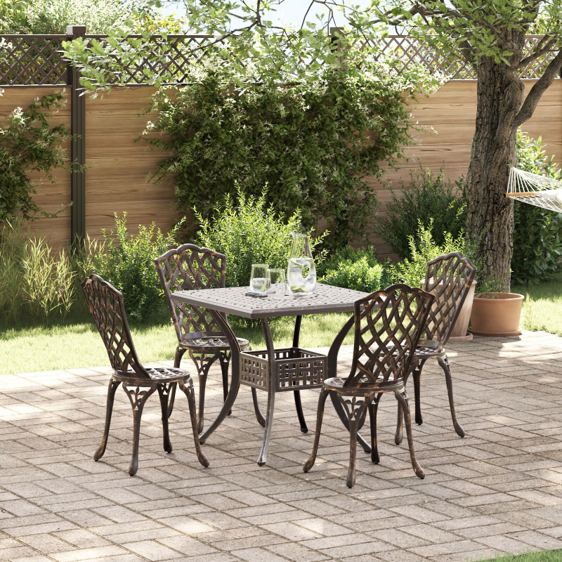5-teiliges Garten-Esstisch-Set aus Bronze-Gussaluminium