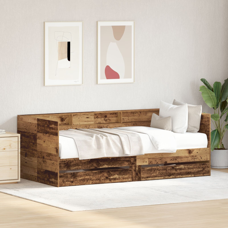 Bettcouch mit Schublade Altholz Teilenholz 75 x 190 cm Langlebig