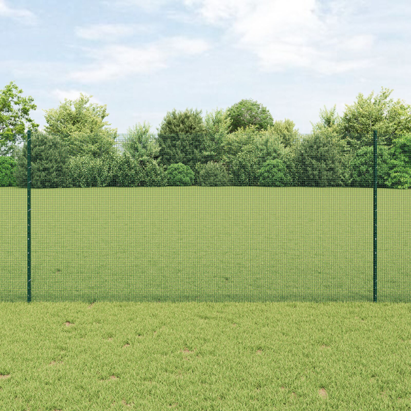 Geknoteter Drahtzaun mit 11 U-Pfosten Grün 1.2x25 m Stahl