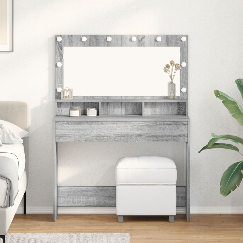 Schminktisch mit LED-Lichtern Grau Sonoma 100x41x135 cm