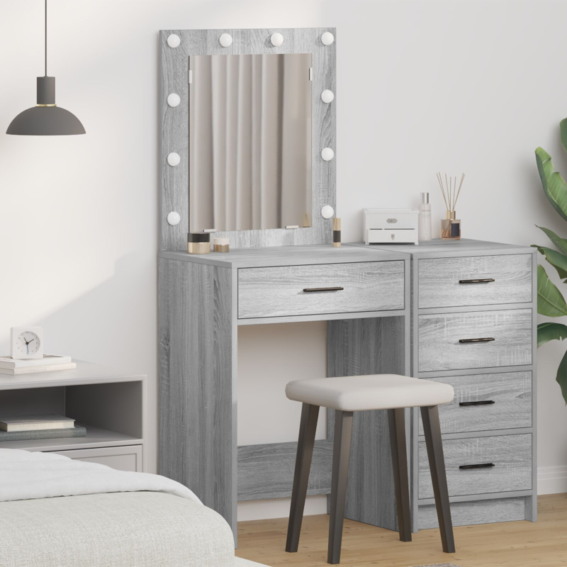 Schminktisch mit LED-Lichtern Grau Sonoma 50x41x135 cm