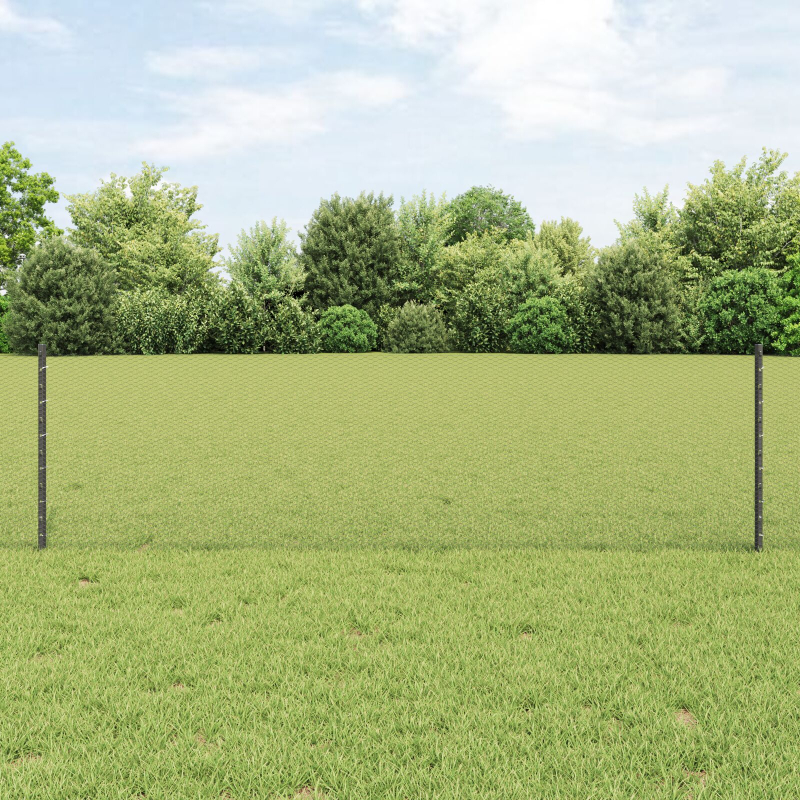Zaunpfosten 11 Stück U-Kanal Grau 60 cm Stahl, Sechseckzaun Grau 0.6x50 m Stahl