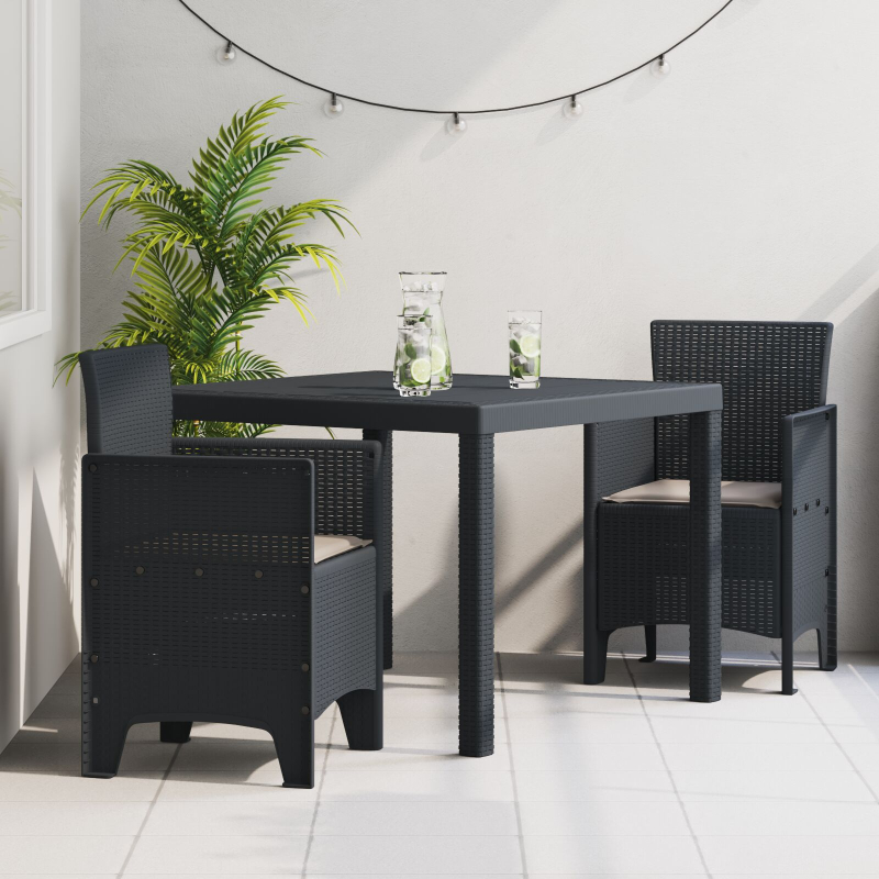 Outdoor Essset 3-teilig Dunkelgrau Polypropylen Stapelbar