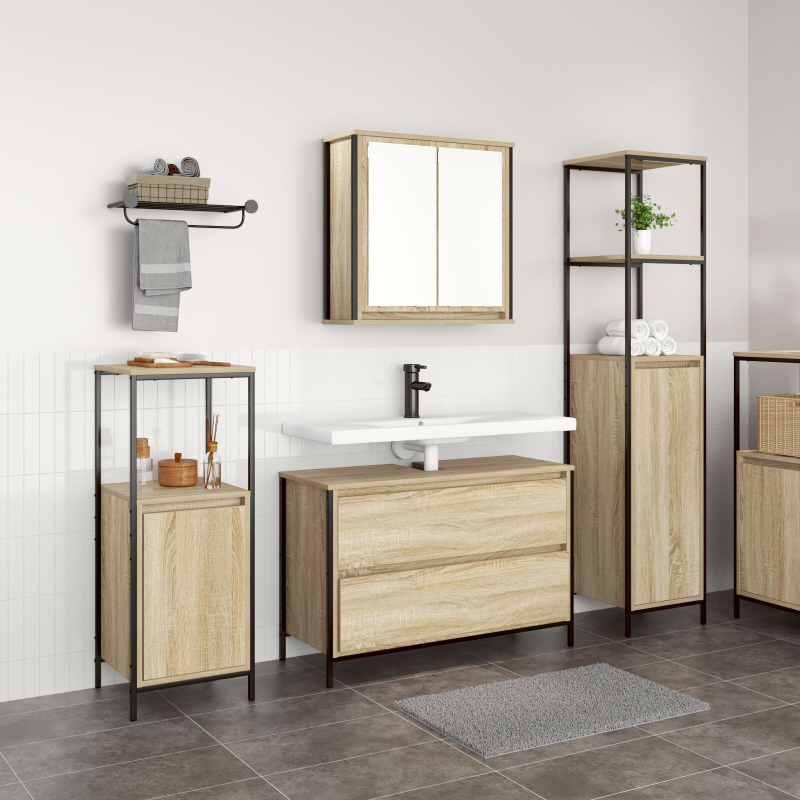 3-teiliges Badezimmermöbel-Set Sonoma Eiche Holzwerkstoff