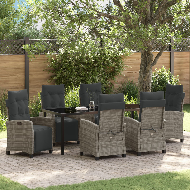 7-teiliges Garten-Dining-Set Grau Poly-Rattan
