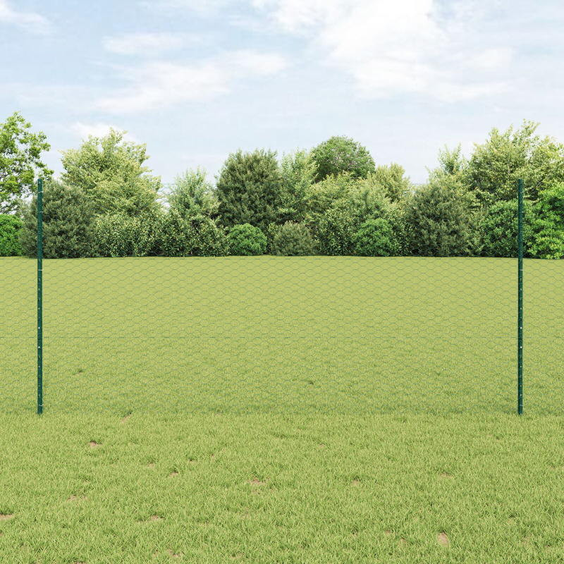 Zaunpfosten 11 Stk U-Kanal Grün 120 cm Stahl, Sechseckzaun Grün 1,2x50 m Stahl