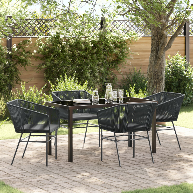 Set aus 3 Schwarz PE-Rattan, pulverbeschichteter Stahl Standard