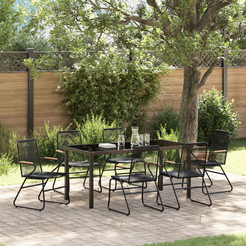 7-teiliges Garten Essbereich Set Schwarz PVC Rattan