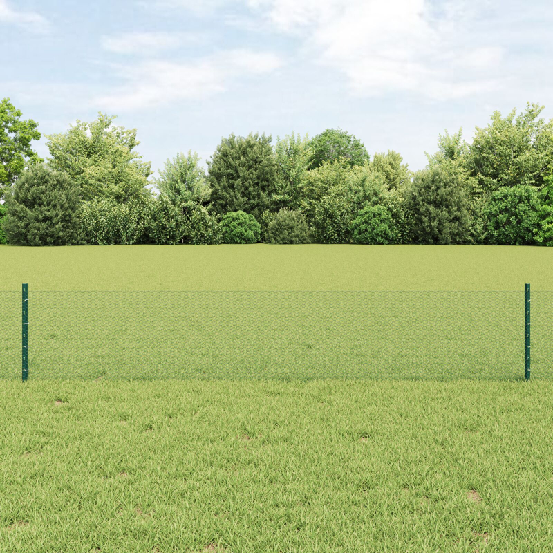 Zaunpfosten 11 Stück U-Kanal Grün 40 cm Stahl, Sechseckzaun Grün 0,4x25 m Stahl