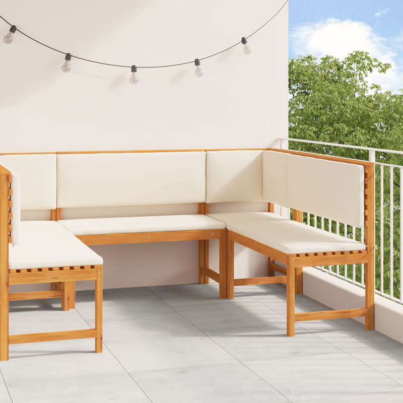 5-teiliges Gartenbank-Set mit Kissen aus massivem Akazienholz