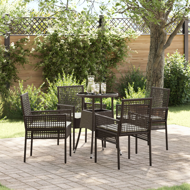 5-teilige Garten Essgruppe Braun Poly-Rattan