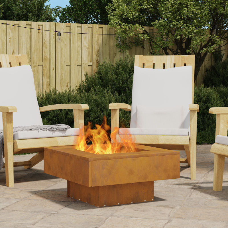 Feuerstelle Quadrat 60x60x30 cm Wetterstahl