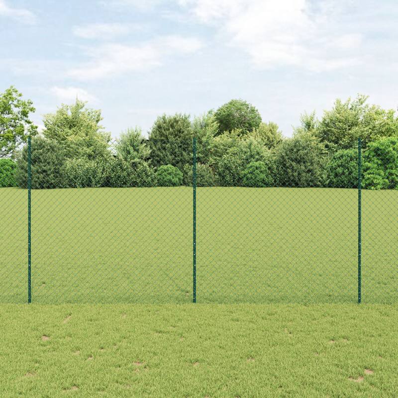 Kettenzaun mit 10 U-Stützen Grün 1,6x10 m Stahl