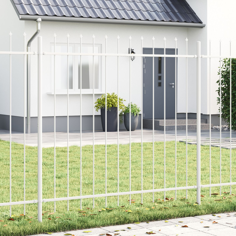 Gartenzaun mit Speerspitze, weiß, 10,2x1,5 m, aus Stahl