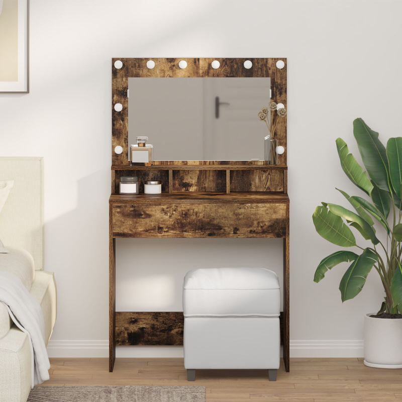 Schminktisch mit LED-Beleuchtung in Rauch-Eiche 79x41x135 cm